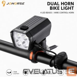 Jalgratta tarvik iLike  JOHORSE USB Rechargeable Bike Headlight with 120dB Electric Horn, 300LM 4 LED Bicycle Front Light, 7 Lighting Modes, Handlebar Remote Switch, IPX4 Waterproof Black