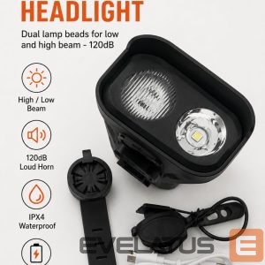 Jalgratta tarvik iLike  JOHORSE Rechargeable Bike Light with 120dB Horn, USB Rechargeable LED Bicycle Headlight, High/Low Beam, IPX4 Waterproof, Front Cycling Light Black
