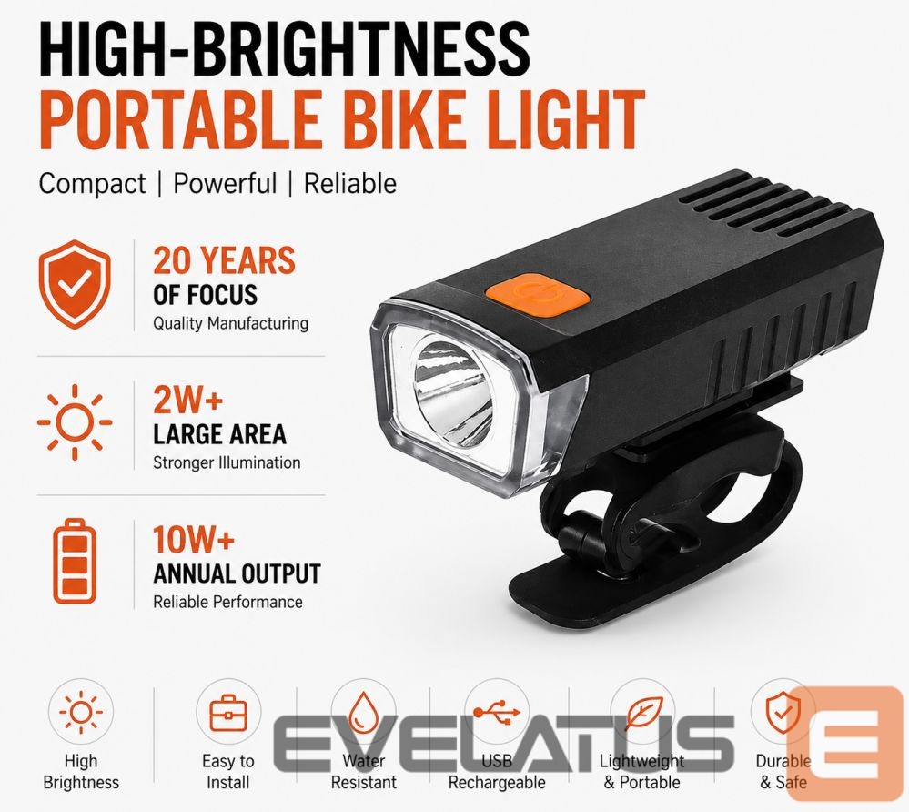 Jalgratta tarvik iLike USB Rechargeable Bike Front Light, JH420 High Brightness LED Bicycle Headlight, IP65 Waterproof Cycling Light for MTB, Road Bike & E-Bike Black