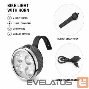 Jalgratta tarvik iLike  Rechargeable Bike Headlight with 120dB Horn, 280 Lumens, 4 Light Modes, USB Rechargeable, Wireless Remote Control 