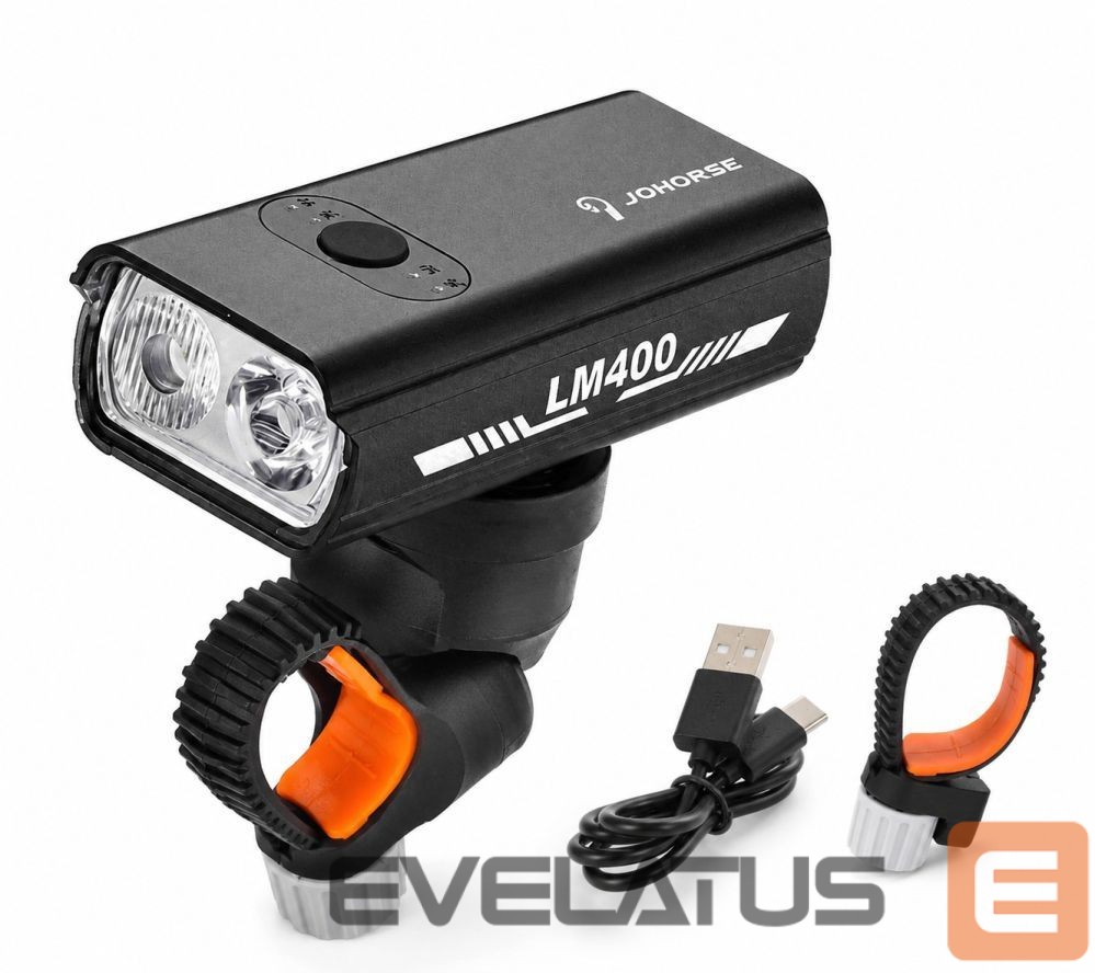 Jalgratta tarvik iLike JOHORSE USB Rechargeable Bike Front Light, 400LM LED Bicycle Headlight, Dual Beam, Aluminum Housing, Battery Indicator, Waterproof Cycling Light