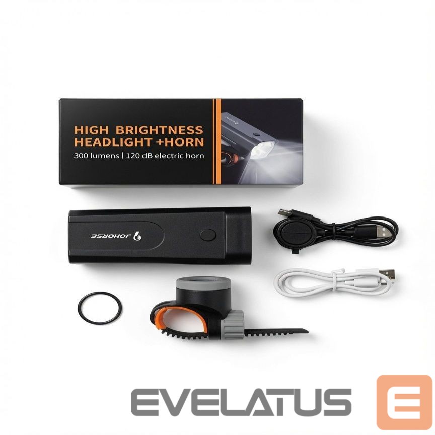 Jalgratta tarvik iLike JOHORSE Bike Headlight & Electric Horn – 300 Lumens, 120dB, USB Rechargeable