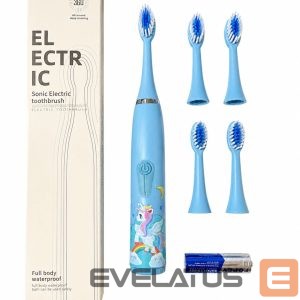 Hambahari iLike  Kids Sonic Electric Toothbrush, Waterproof, 5 Brush Heads (1+4 Replacement Heads), Battery Powered, Soft Bristles, Unicorn Design, Blue Blue