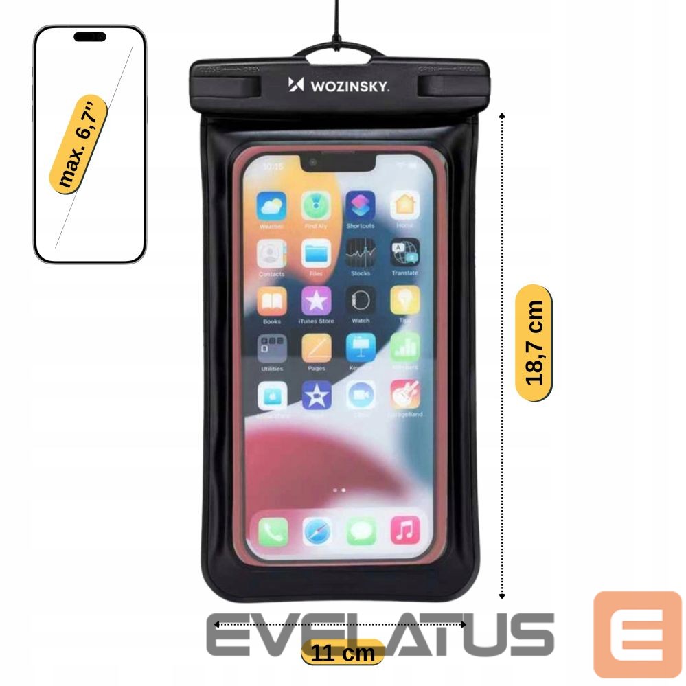 Universaal mobiiltasku Wozinsky WWE-01 Case Waterproof, with wrist strap PVC phone armband case Black