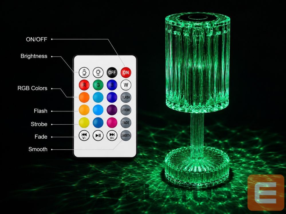 Laualamp iLike Crystal Touch RGB LED Table Lamp with Bluetooth Speaker, Ambient Night Light & Remote Control