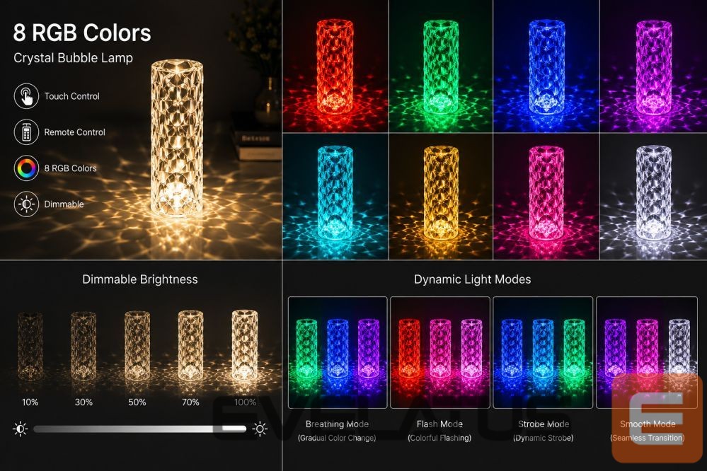 Laualamp iLike Crystal Bubble Touch RGB LED Table Lamp with Bluetooth Speaker