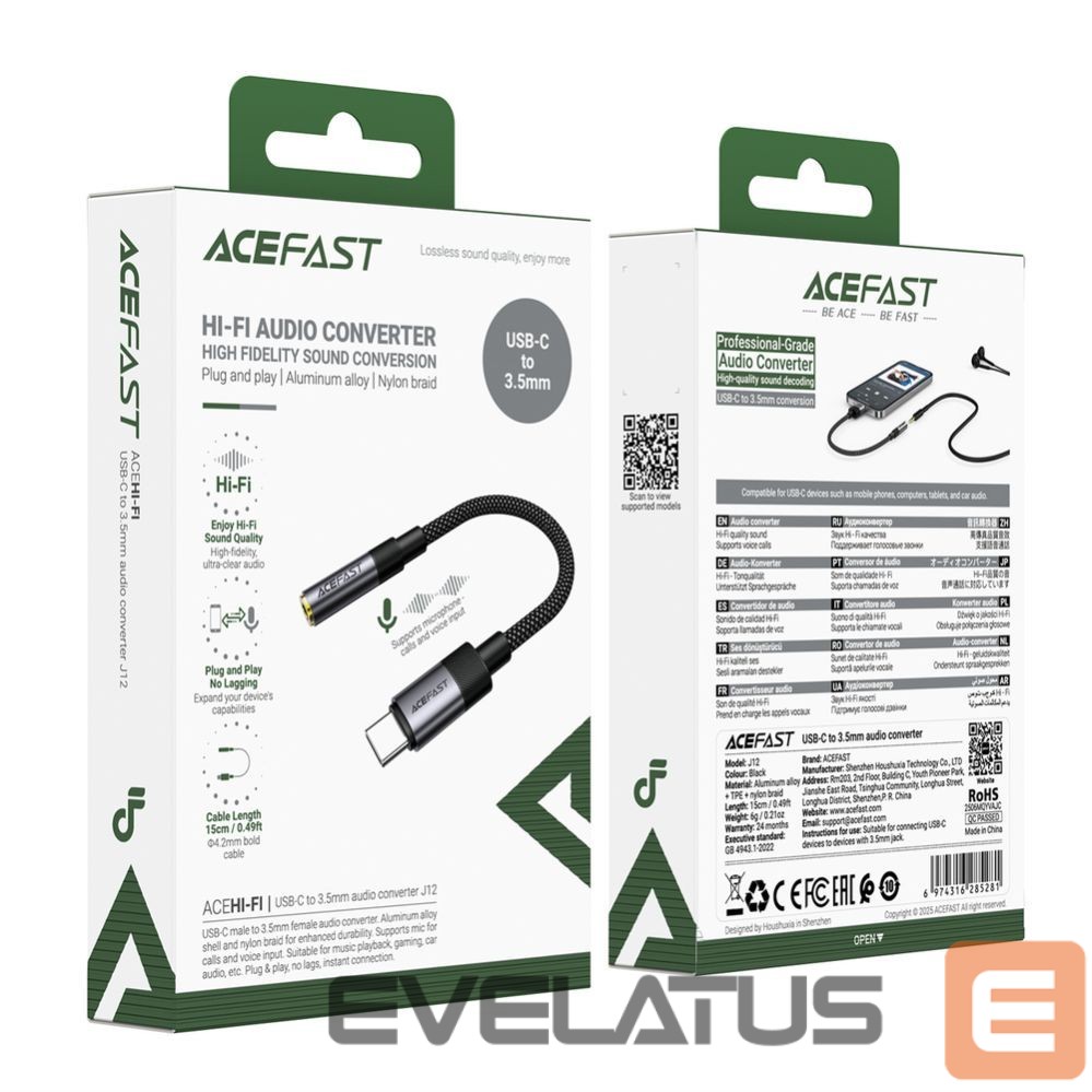 Adaptrid Acefast USB-C to 3.5mm Acefast J12 Audio Adapter Black