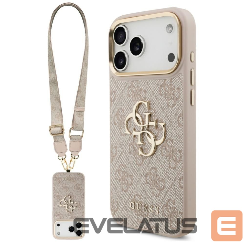 Muud kaubad Guess Guess 4G Big 4G Classic Logo Big Strap Metal Buttons Case for iPhone 17 Pro Max - Pink