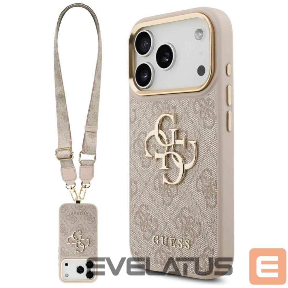 Muud kaubad Guess Guess 4G Big 4G Classic Logo Big Strap Metal Buttons Case for iPhone 17 Pro - Pink