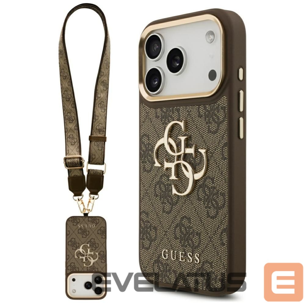 Muud kaubad Guess Guess 4G Big 4G Classic Logo Big Strap Metal Buttons Case for iPhone 17 Pro - Brown