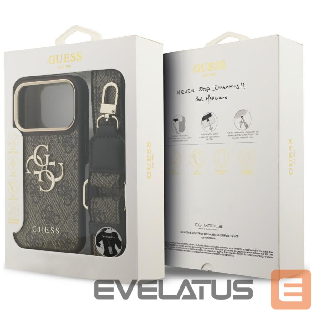 Muud kaubad Guess Guess 4G Big 4G Classic Logo Big Strap Metal Buttons Case for iPhone 17 Pro - Brown