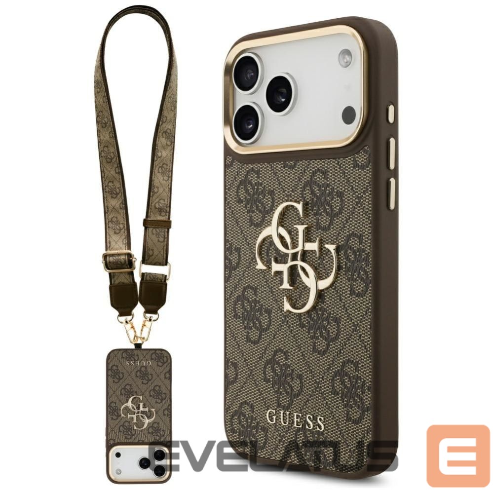 Muud kaubad Guess Guess 4G Big 4G Classic Logo Big Strap Metal Buttons Case for iPhone 17 Pro Max - Brown