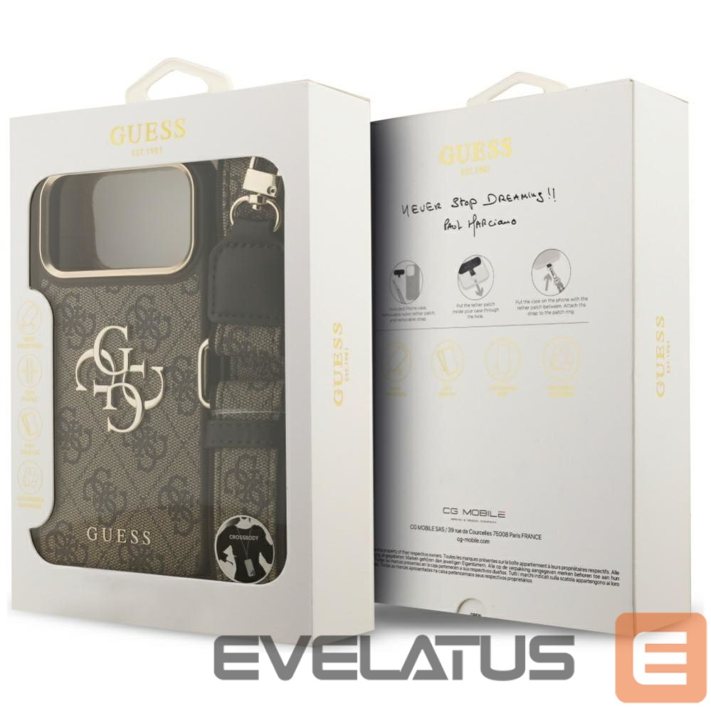 Muud kaubad Guess Guess 4G Big 4G Classic Logo Big Strap Metal Buttons Case for iPhone 17 Pro Max - Brown