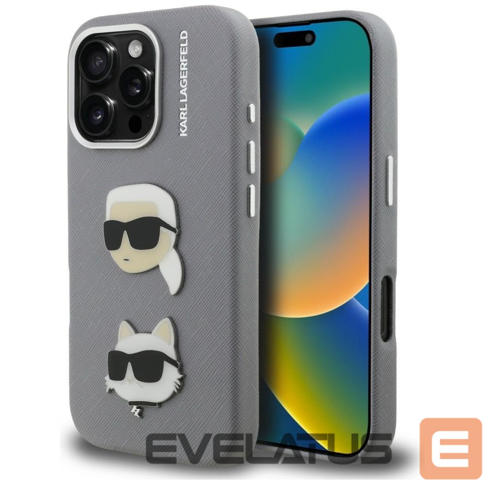 Muud kaubad Karl Lagerfeld Karl Lagerfeld FW Grained Karl & Choupette Heads Pins Case for iPhone 16 Pro Max - Gray