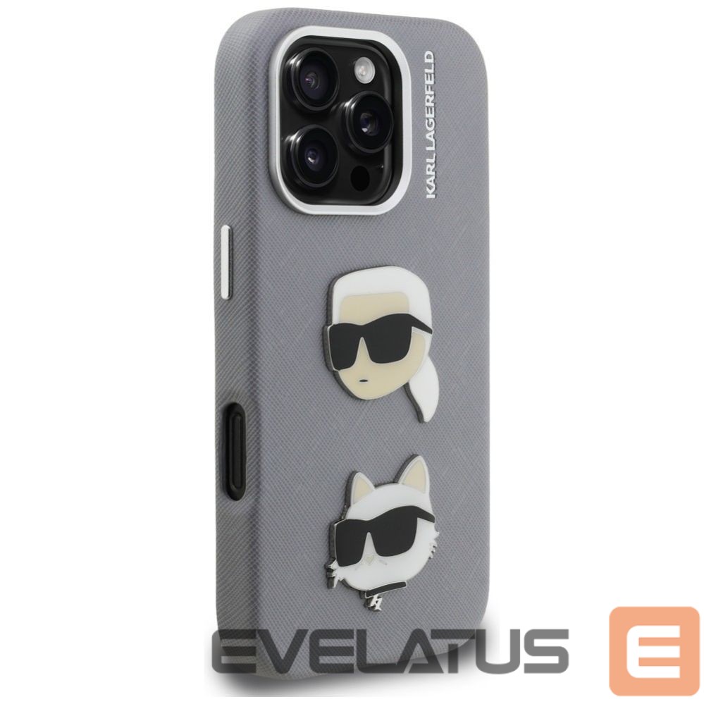 Muud kaubad Karl Lagerfeld Karl Lagerfeld FW Grained Karl & Choupette Heads Pins Case for iPhone 16 Pro Max - Gray
