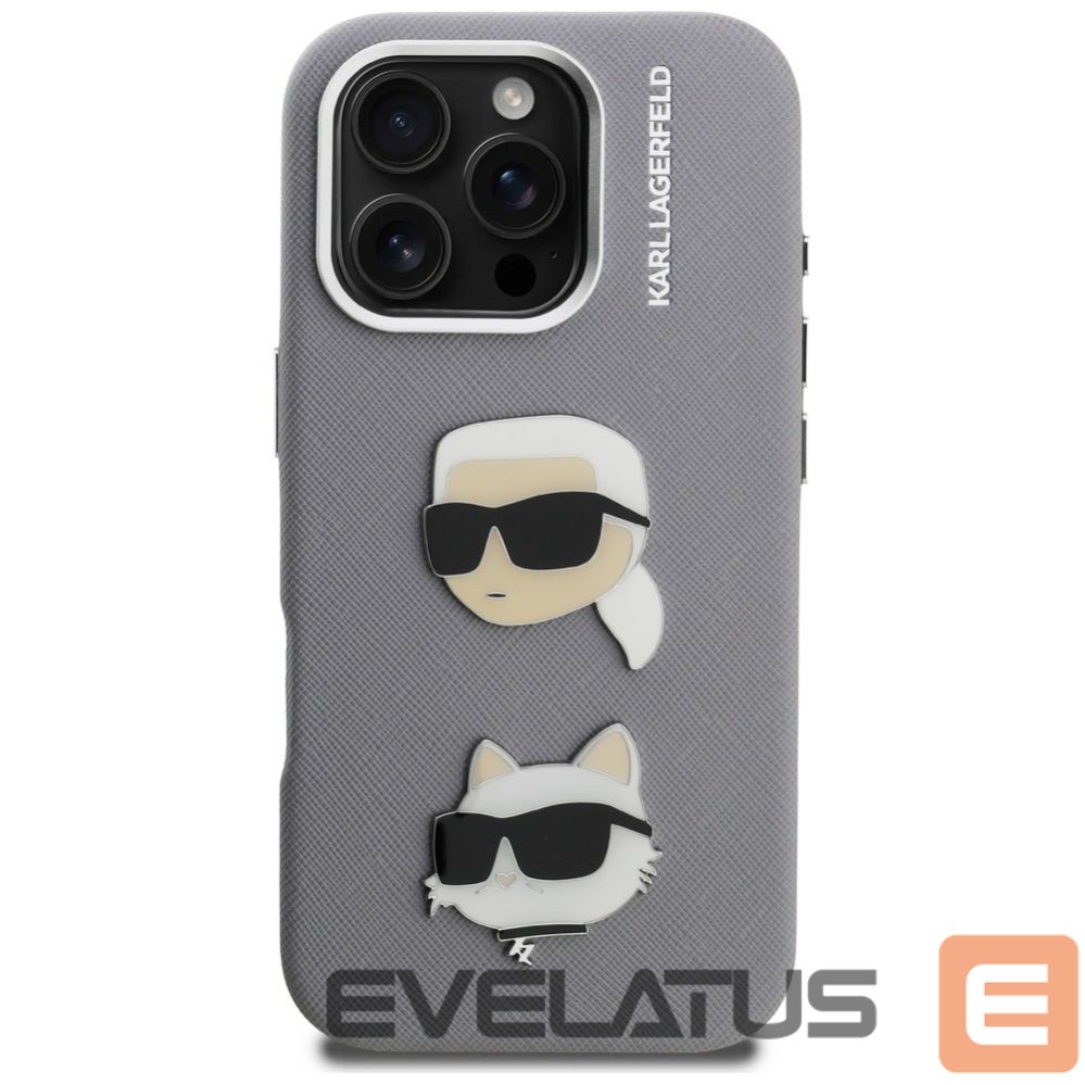 Muud kaubad Karl Lagerfeld Karl Lagerfeld FW Grained Karl & Choupette Heads Pins Case for iPhone 16 Pro Max - Gray