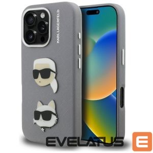 Muud kaubad Karl Lagerfeld  Karl Lagerfeld FW Grained Karl & Choupette Heads Pins Case for iPhone 16 Pro - Gray 