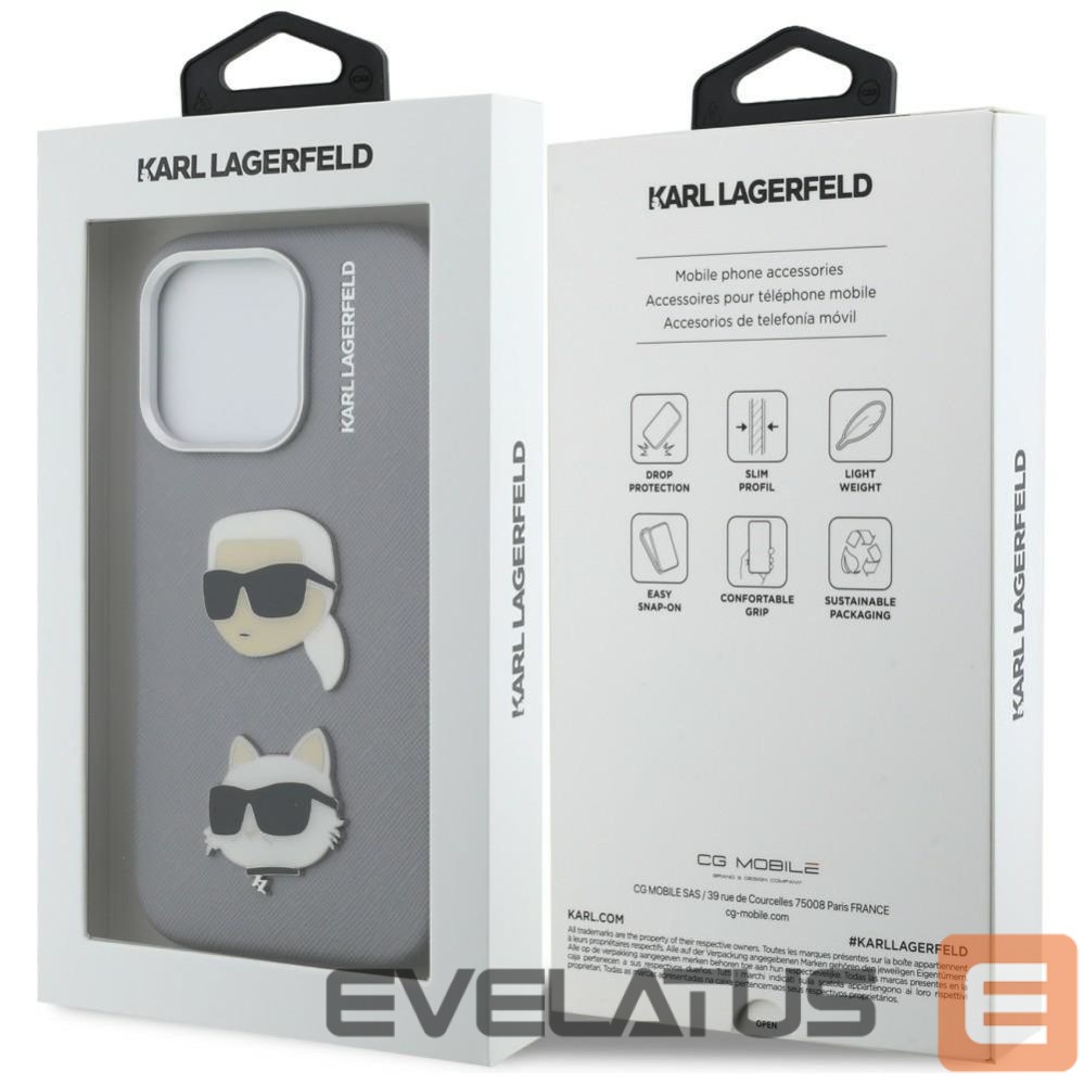 Muud kaubad Karl Lagerfeld Karl Lagerfeld FW Grained Karl & Choupette Heads Pins Case for iPhone 16 Pro - Gray