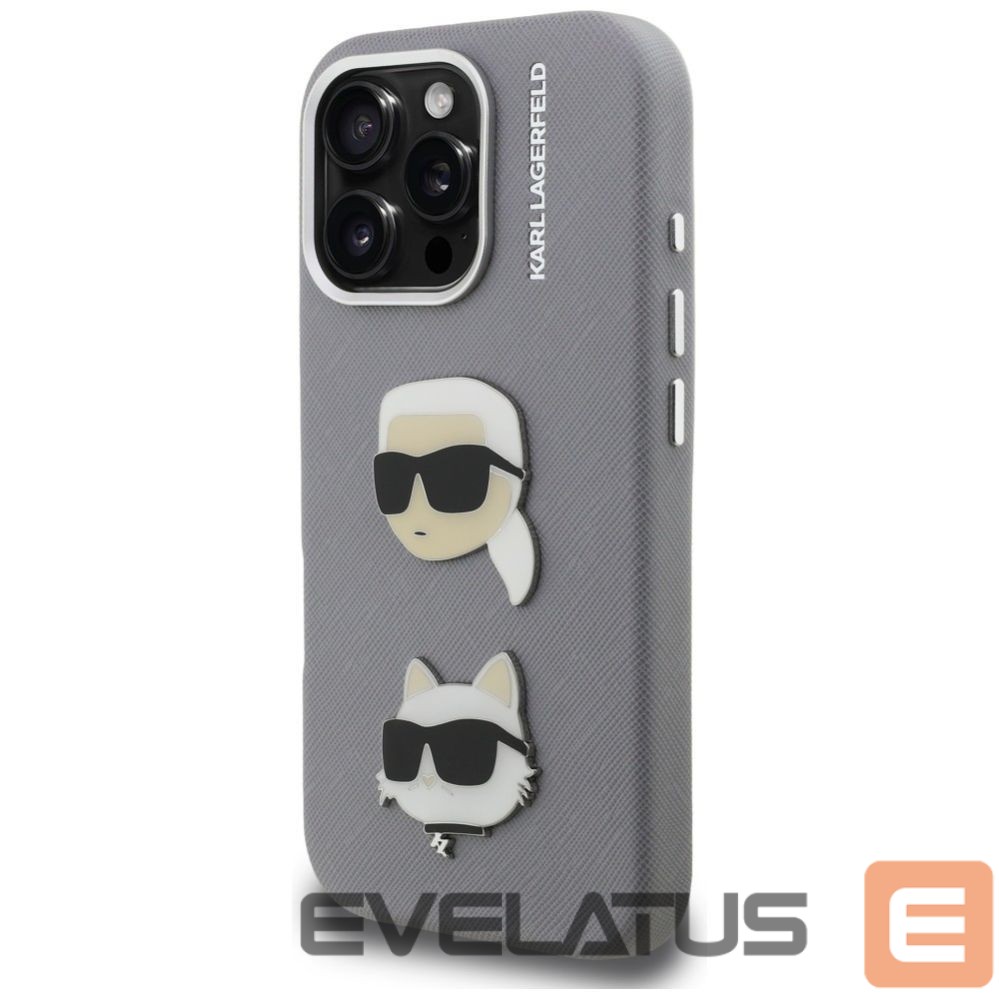 Muud kaubad Karl Lagerfeld Karl Lagerfeld FW Grained Karl & Choupette Heads Pins Case for iPhone 16 Pro - Gray