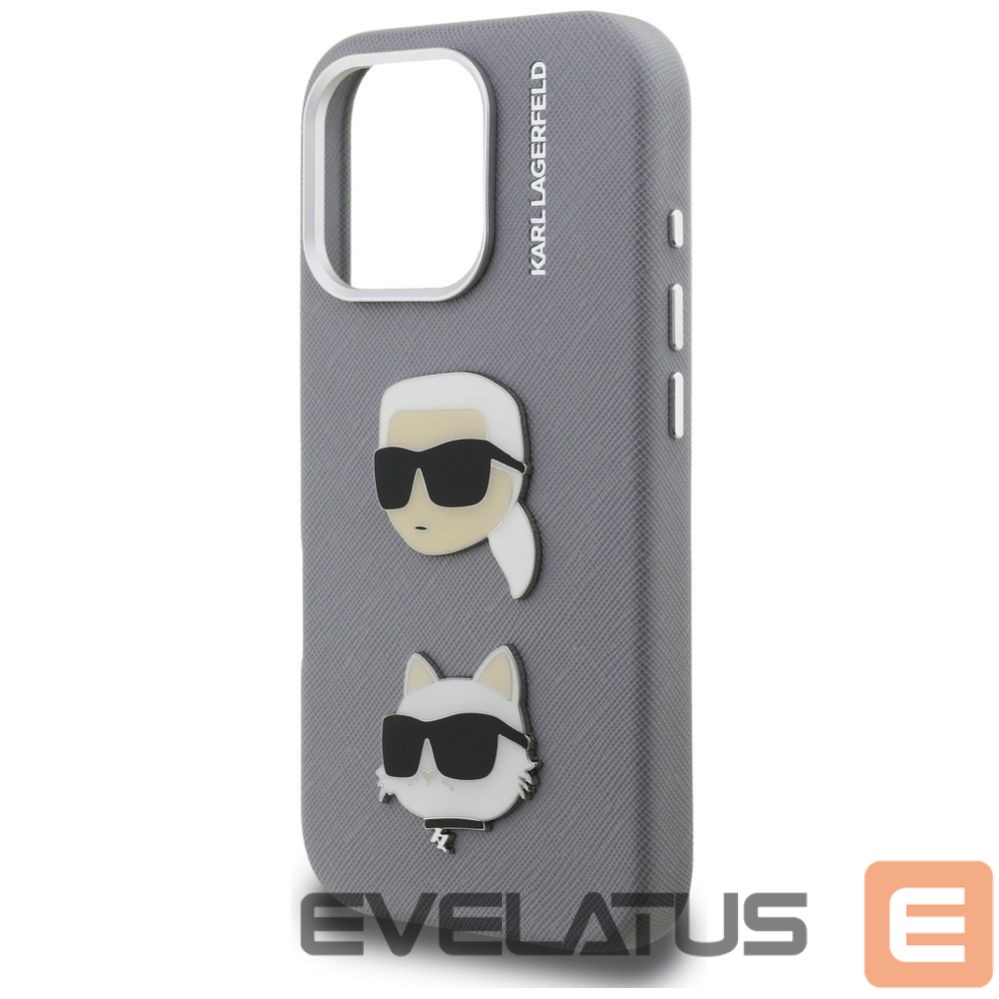 Muud kaubad Karl Lagerfeld Karl Lagerfeld FW Grained Karl & Choupette Heads Pins Case for iPhone 16 Pro - Gray