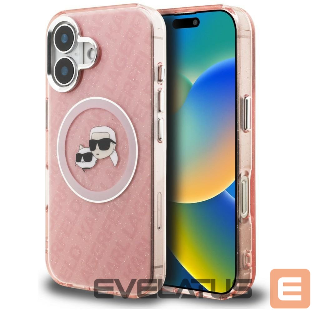 Muud kaubad Karl Lagerfeld Karl Lagerfeld IML Glitter Karl & Choupette Heads Logo MagSafe iPhone 16 Case - Pink