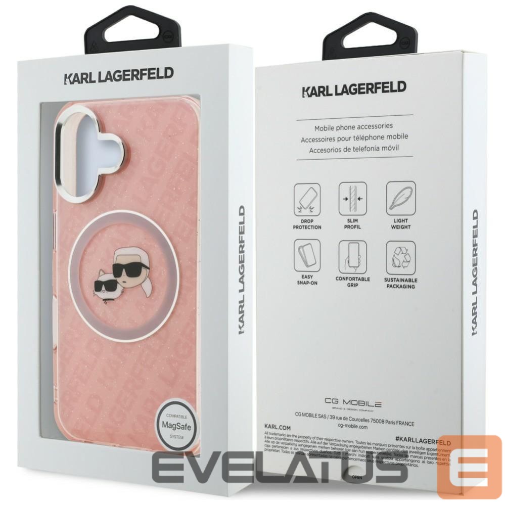 Muud kaubad Karl Lagerfeld Karl Lagerfeld IML Glitter Karl & Choupette Heads Logo MagSafe iPhone 16 Case - Pink