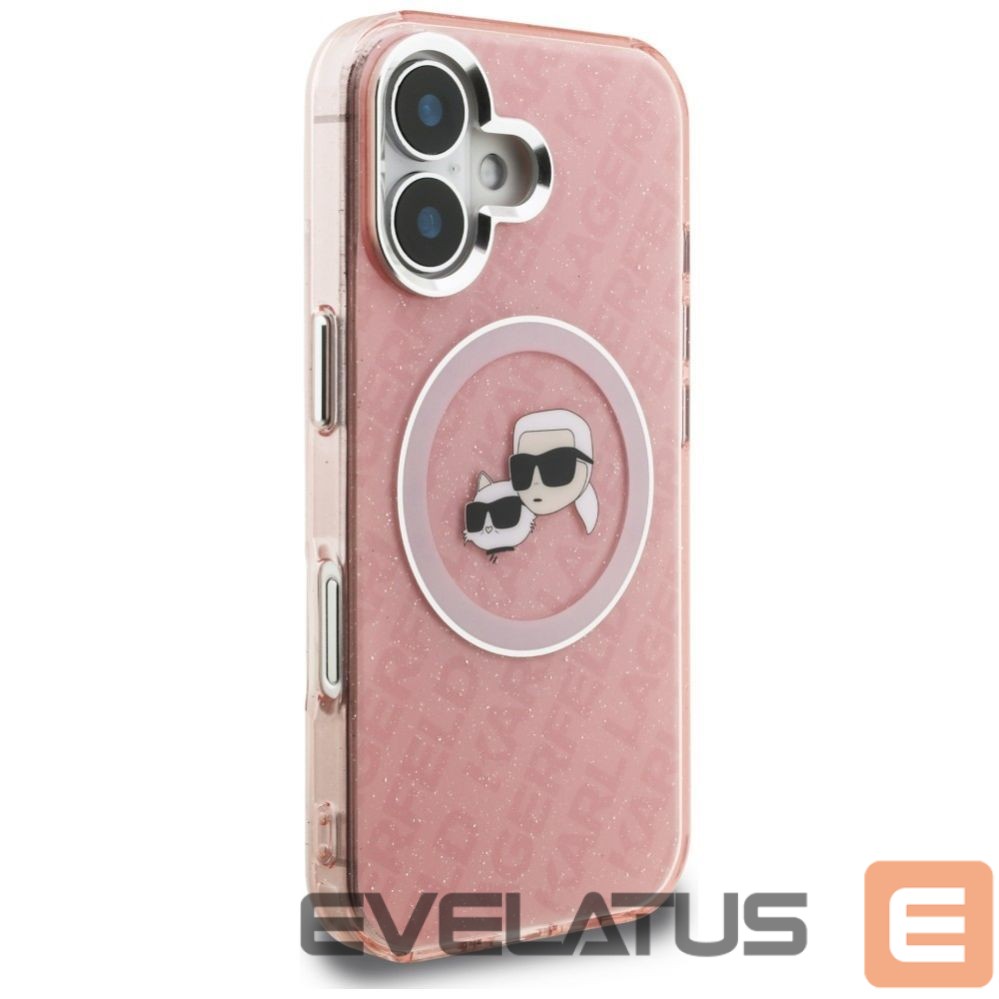 Muud kaubad Karl Lagerfeld Karl Lagerfeld IML Glitter Karl & Choupette Heads Logo MagSafe iPhone 16 Case - Pink