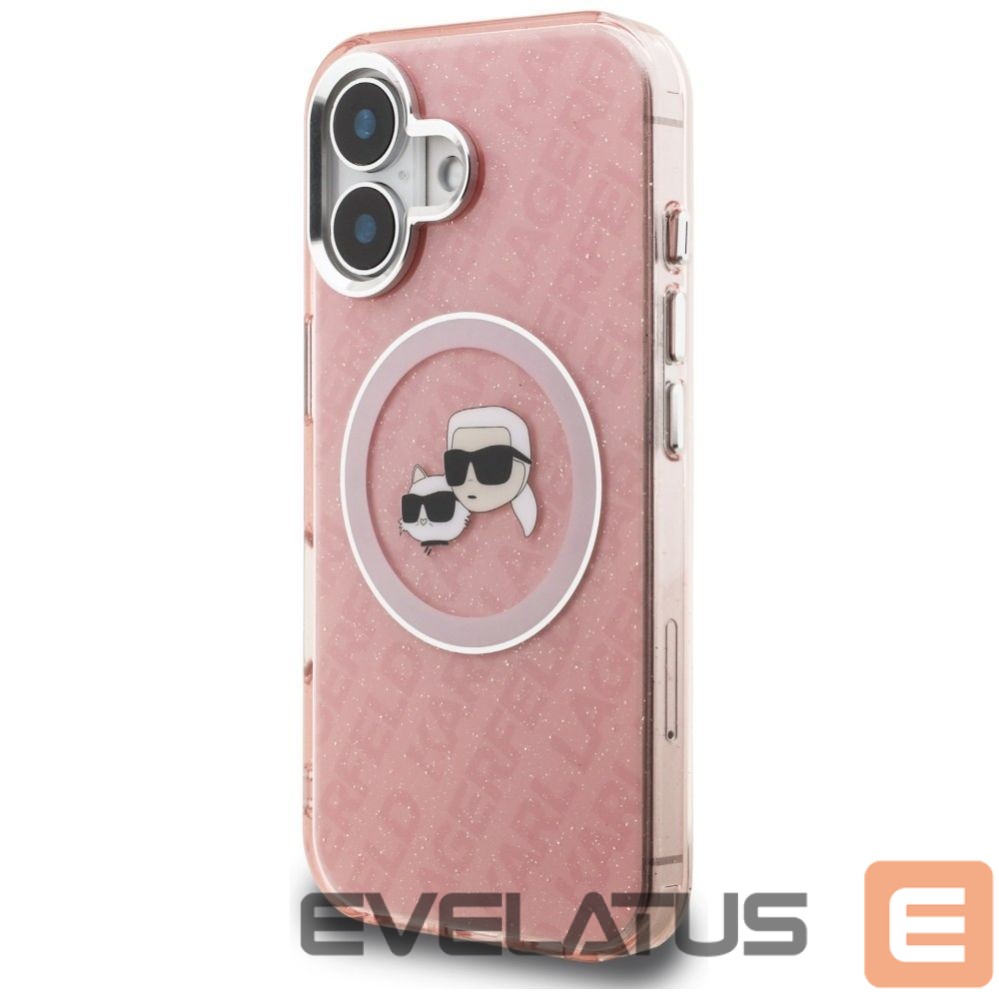 Muud kaubad Karl Lagerfeld Karl Lagerfeld IML Glitter Karl & Choupette Heads Logo MagSafe iPhone 16 Case - Pink