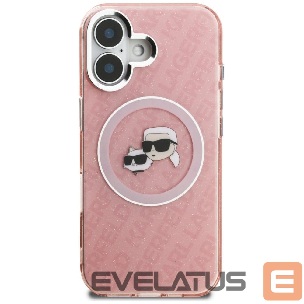 Muud kaubad Karl Lagerfeld Karl Lagerfeld IML Glitter Karl & Choupette Heads Logo MagSafe iPhone 16 Case - Pink