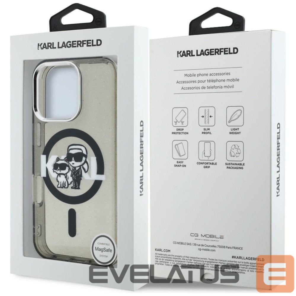 Muud kaubad Karl Lagerfeld Karl Lagerfeld IML Glitter Karl & Choupette Sketch Logo MagSafe Case for iPhone 16 Pro Max - Black