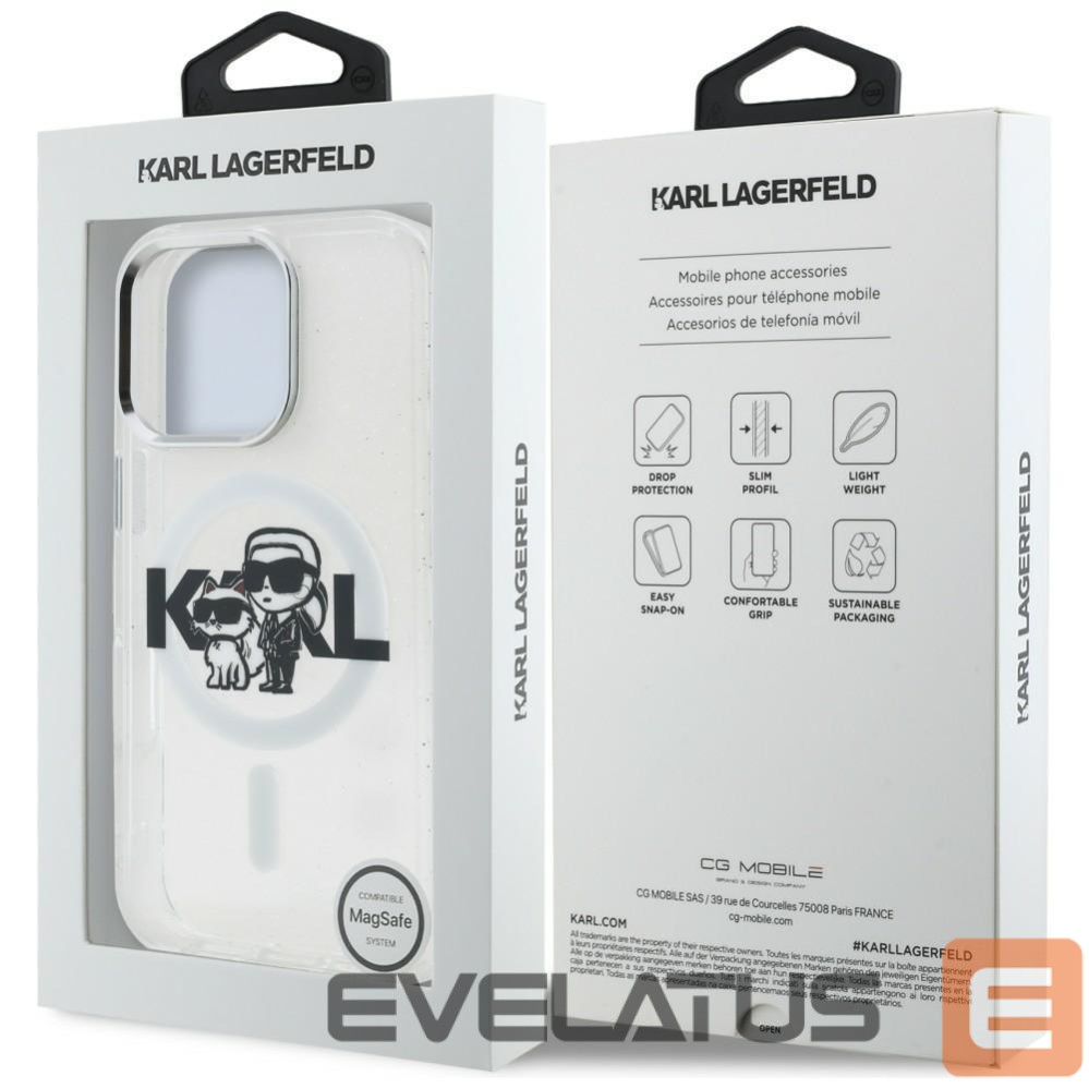 Muud kaubad Karl Lagerfeld Karl Lagerfeld IML Glitter Karl & Choupette Sketch Logo MagSafe Case for iPhone 16 Pro Max - Clear