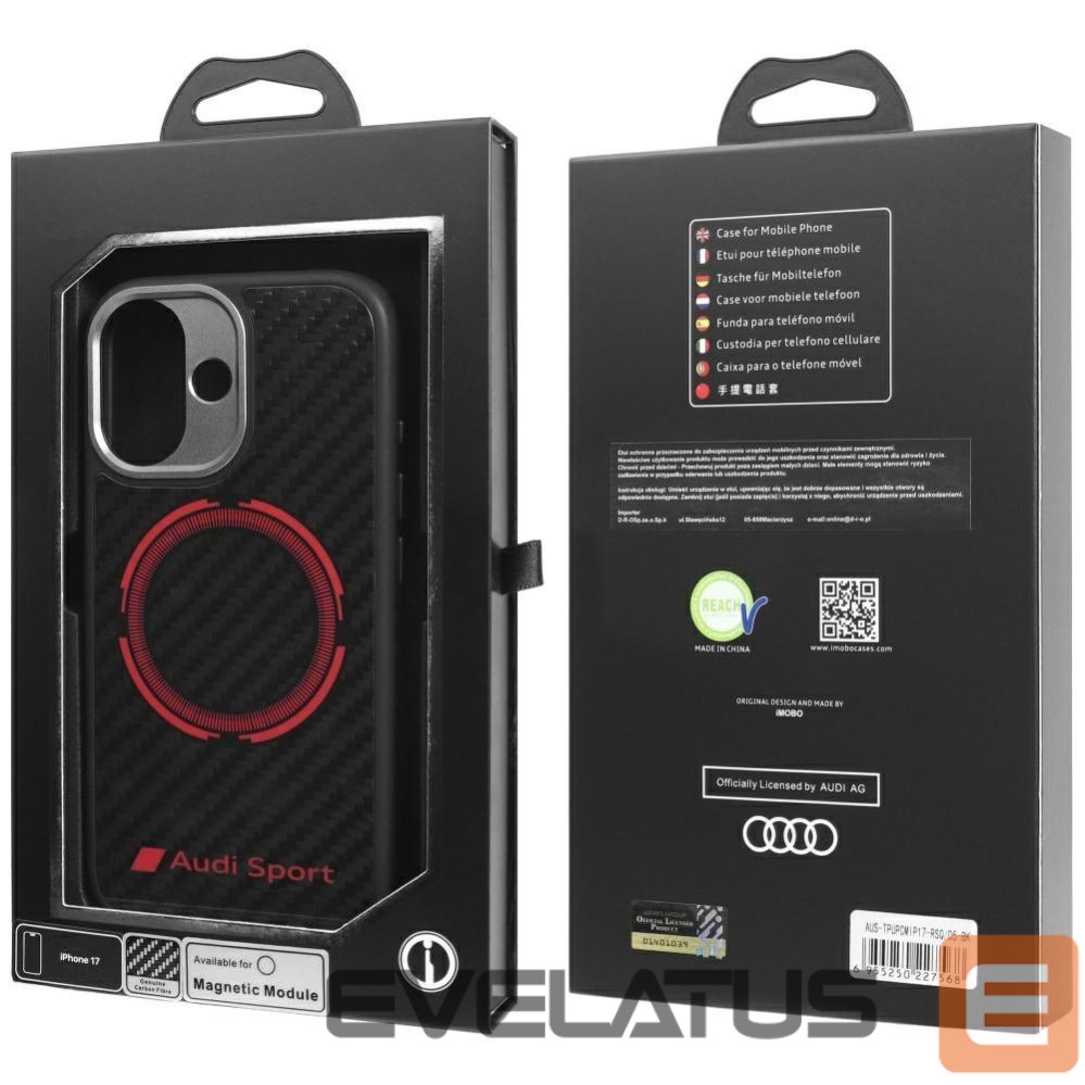 Muud kaubad Audi Audi RSQ Carbon Fiber Sport Red Circle MagSafe Case for iPhone 17 - Black