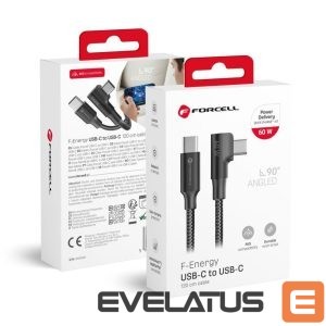 Kaabel Forcell  Cable USB C to USB C Forcell F-Energy QC4.0 PD 5A 100W Cafule 90° 2 m CC-1Deg black 