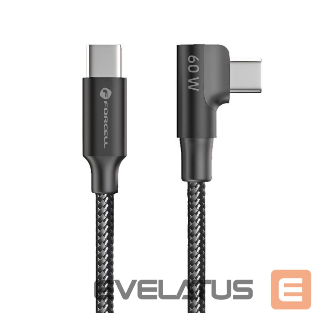Kaabel Forcell Cable USB C to USB C Forcell F-Energy QC4.0 PD 5A 100W Cafule 90° 2 m CC-1Deg black