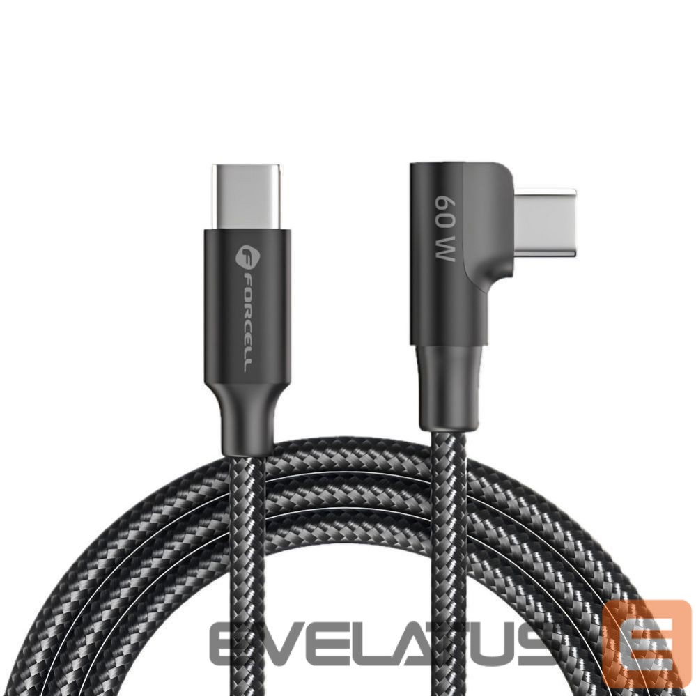 Kaabel Forcell Cable USB C to USB C Forcell F-Energy QC4.0 PD 5A 100W Cafule 90° 2 m CC-1Deg black