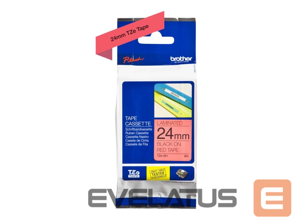 Tarvikud ja tarvikud Brother | TZe-451 Laminated Tape | Black On Red | TZe | 8 m | 2.4 cm
