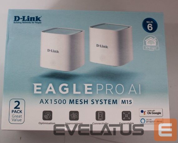 Ruuterid D-link SALE OUT. M15-2 EAGLE PRO AI AX1500 Mesh System EAGLE PRO AI AX1500 Mesh System M15-2 (2-pack) 802.11ax 1200+300 Mbit/s 10/100/1000 Mbit/s Ethernet LAN (RJ-45) ports 1 Mesh Support Yes MU-MiMO Yes No mobile broadband Antenna type 2 x 2.4G WLAN Internal Antenna, 2 x 5G WLAN Internal Antenna UNPACKED, SCRATCHED ON TOP | EAGLE PRO AI AX1500 Mesh System | M15-2 (2-pack) | 802.11ax | 1200+300 Mbit/s | 10/100/1000 Mbit/s | Ethernet LAN (RJ-45) ports 1 | Mesh Support Yes | MU-MiMO Yes | No mobile broadband | Antenna type 2 x 2.4G WLAN Internal Antenna, 2 x 5G WLAN Internal Antenna | UNPACKED, SCRATCHED ON TOP